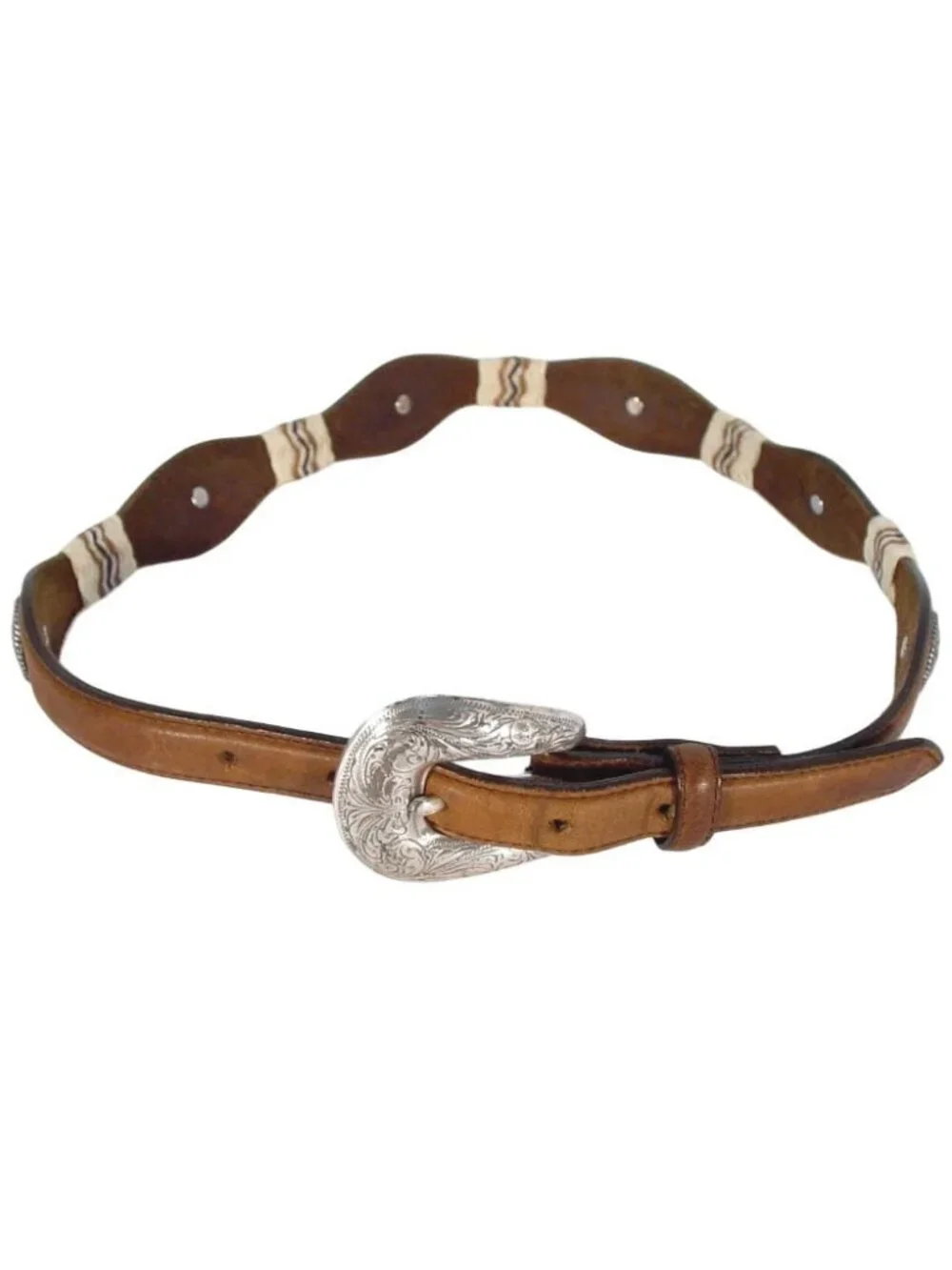 TONY LAMA Scalloped Horsehair Concho Western Belt Women's 28 - Picture 2 of 5